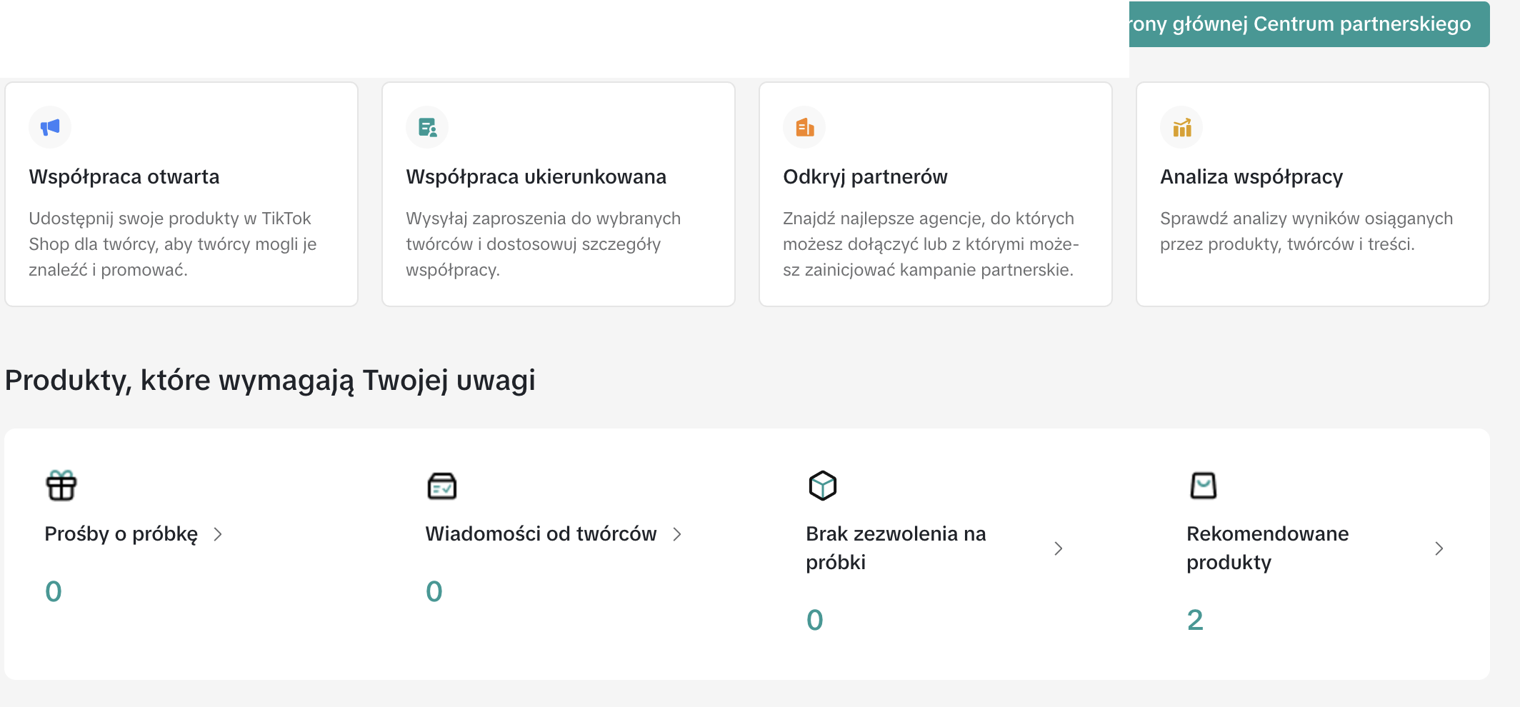 Centrum partnerskie TikTok Shop — modele współpracy z twórcami: współpraca otwarta, ukierunkowana, odkryj partnerów, analiza