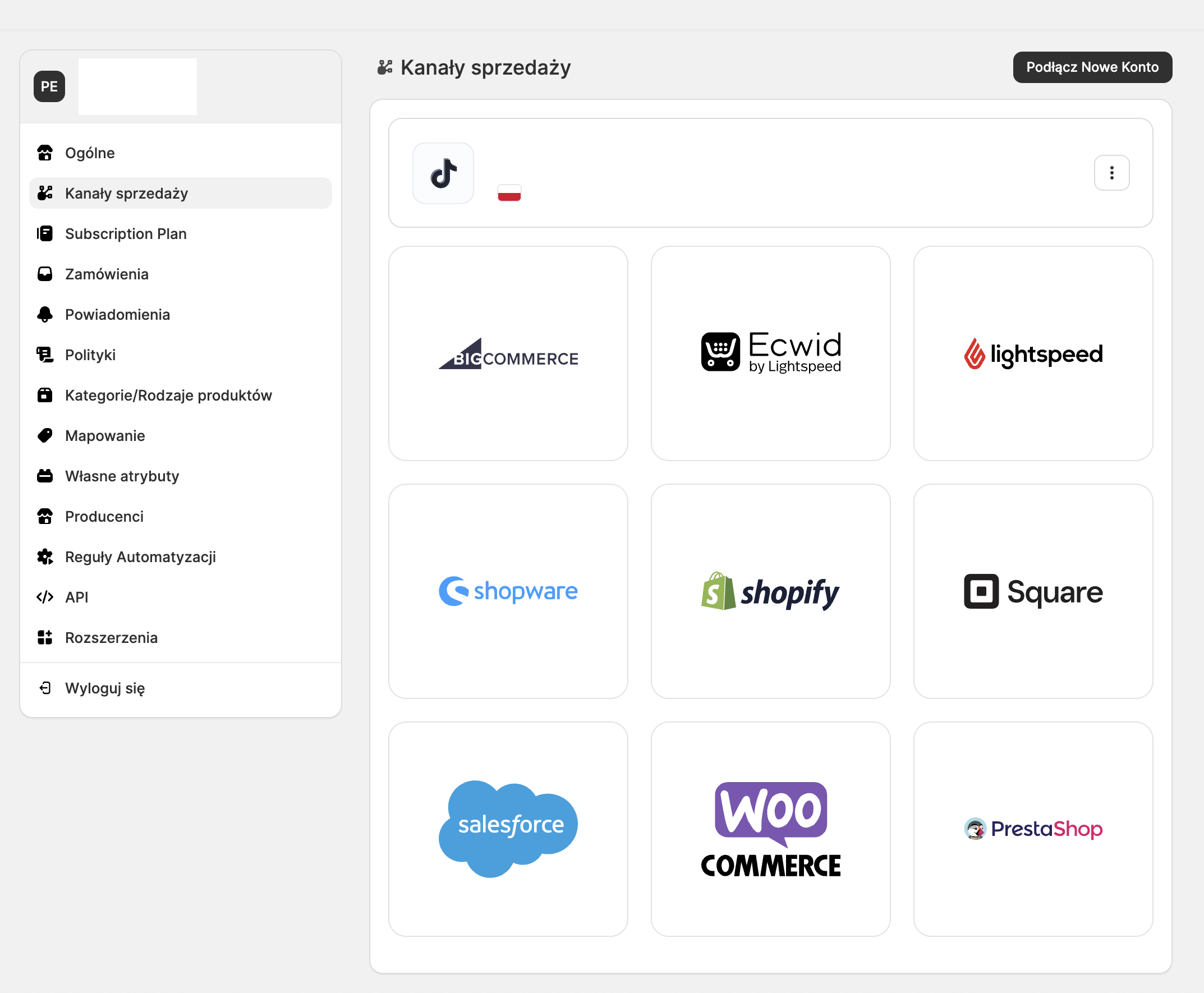 Panel M2E Cloud — Kanały sprzedaży, wybór WooCommerce