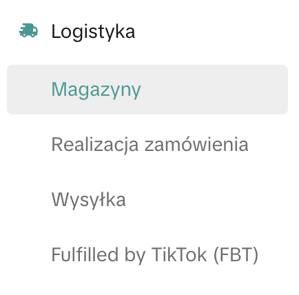 Menu Logistyka w Centrum sprzedawców TikTok Shop