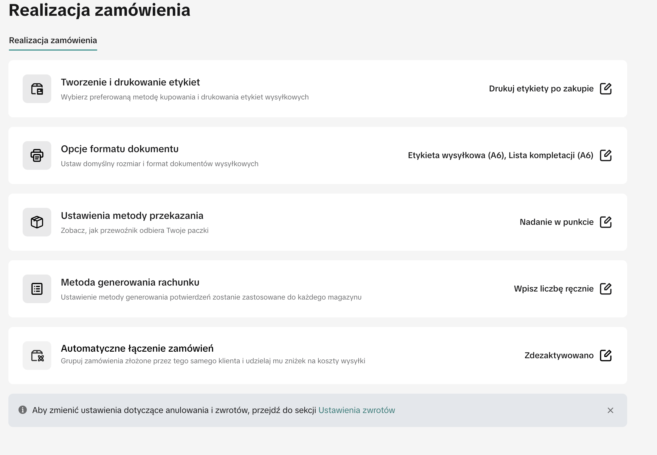 Ustawienia Realizacja zamówienia w panelu TikTok Shop